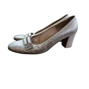 Vtg 1960s Bruno Magli Silver Lame Rhinestone Pumps Heels